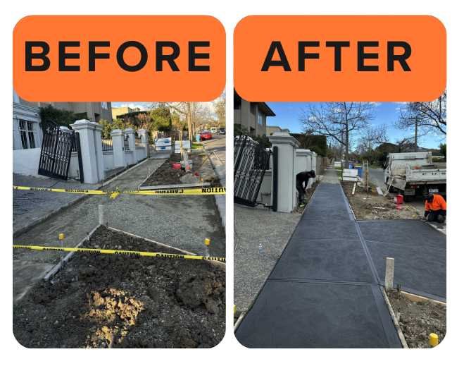 Before and after transformation of a professionally installed concrete footpath in Melbourne. Expert concreters ensuring durability, safety, and a smooth finish.